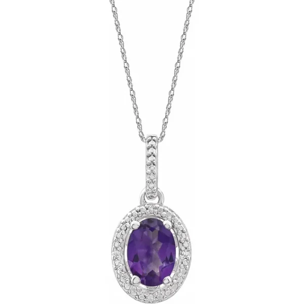 Amethyst and diamond halo sterling silver necklace