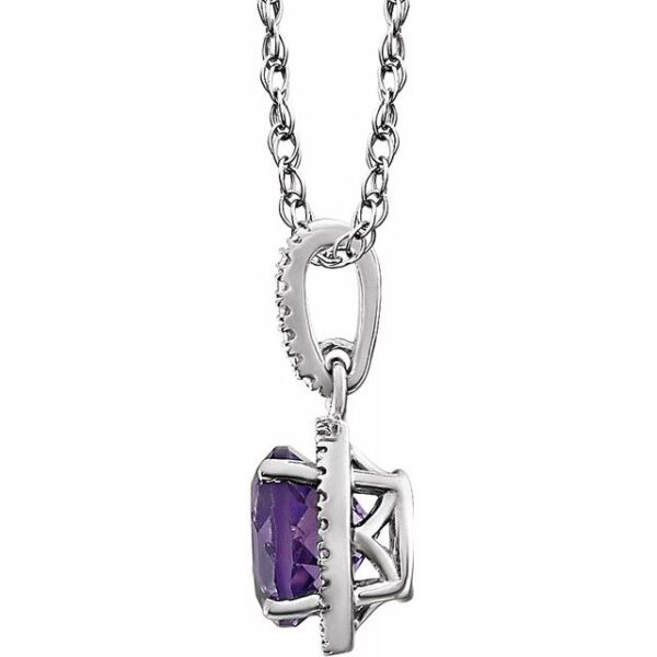 Side view of amethyst necklace