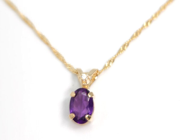 amethyst, dainty diamond and 14K yellow gold necklace