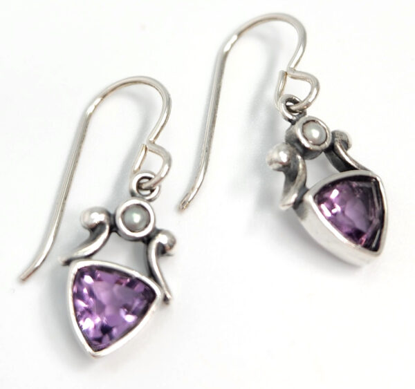 amethyst, tiny gray pearl, and sterling silver earrings