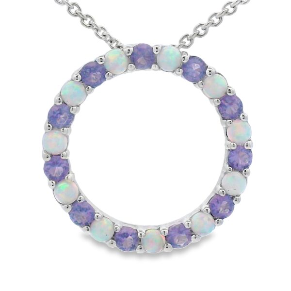 amethyst and created white opal circle necklace
