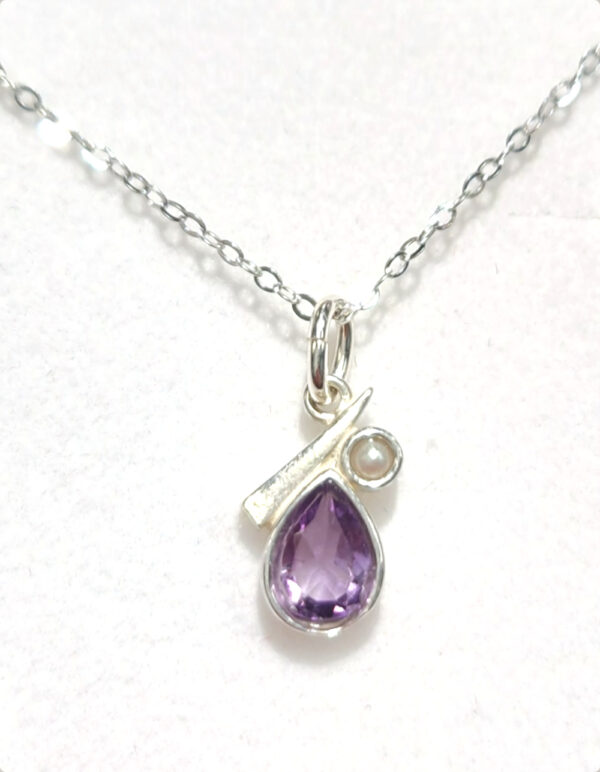 amethyst, pearl, and sterling silver necklace