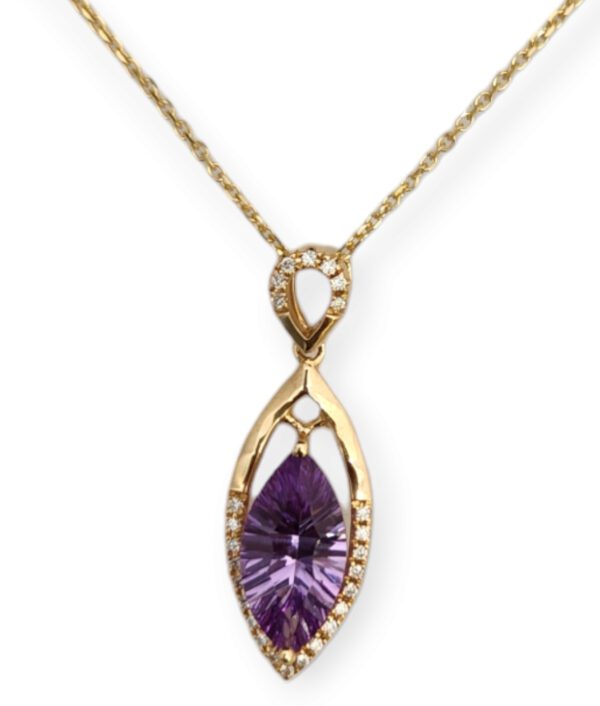 amethyst, diamond, and 14k yellow gold necklace