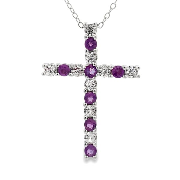 amethyst, created white sapphire, and sterling silver cross necklace