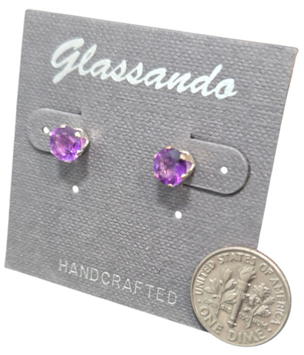 amethyst stud earrings with dime for size comparison