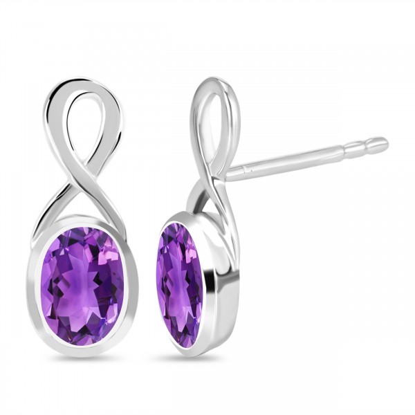 amethyst and sterling silver twist stud earrings with sideview