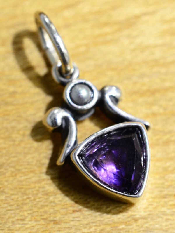 Purple amethyst, pearl, sterling silver pendant