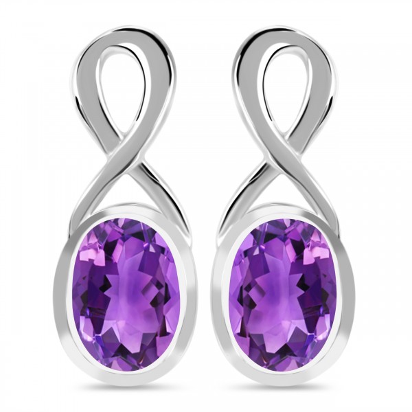 amethyst and sterling silver twist design stud earrings