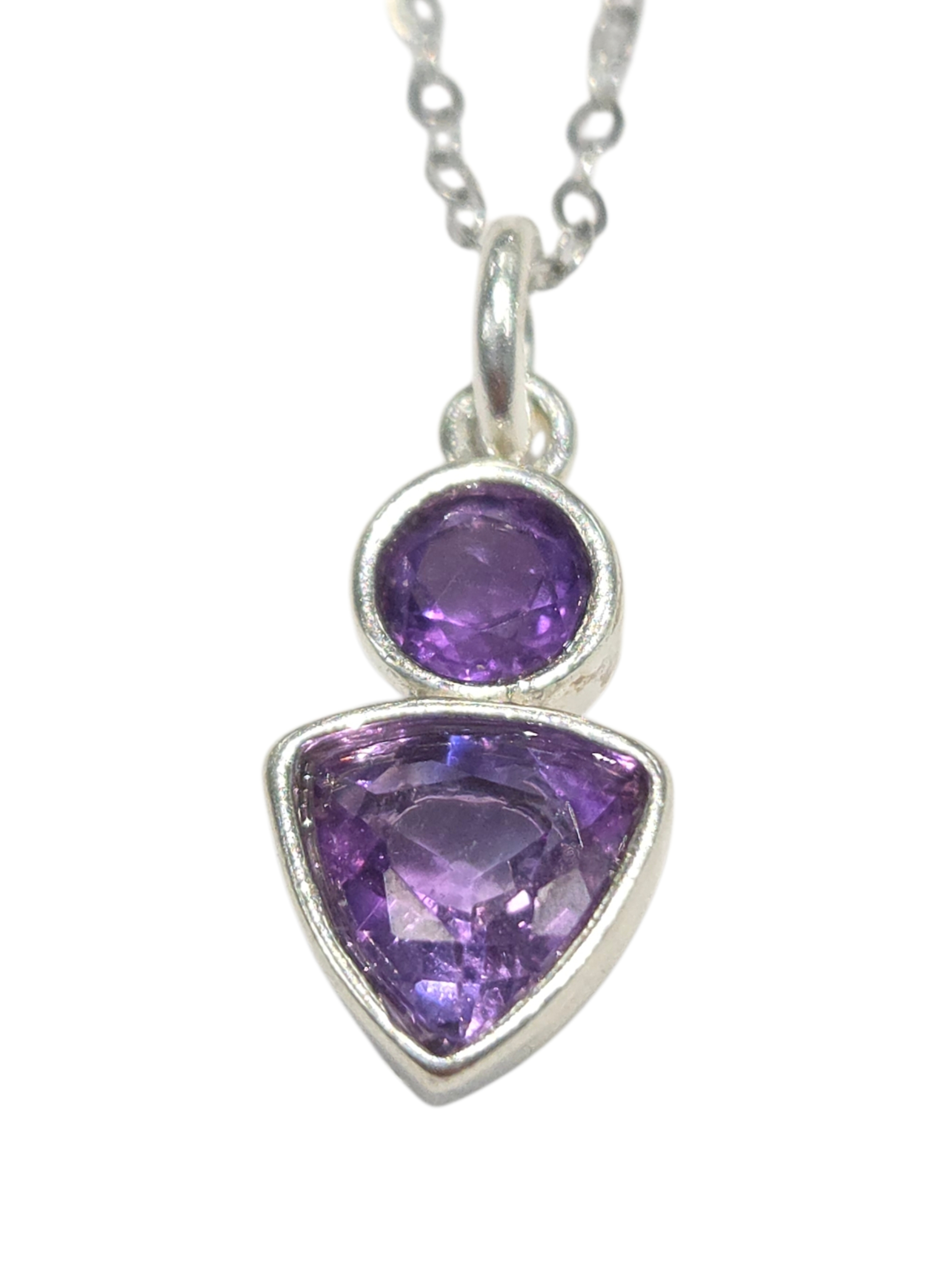 dainty two stone amethyst gemstone and sterling silver necklace