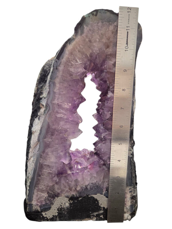 amethyst geode with ruler
