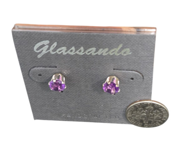 amethyst stud earrings with dime for size comparison