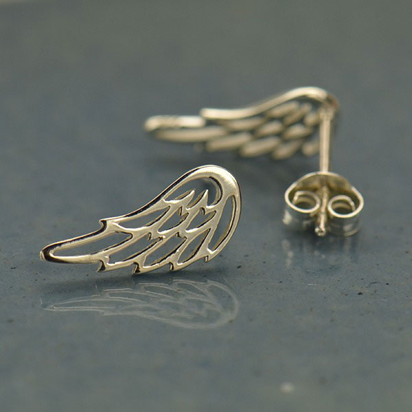 angel wing sterling silver post earrings
