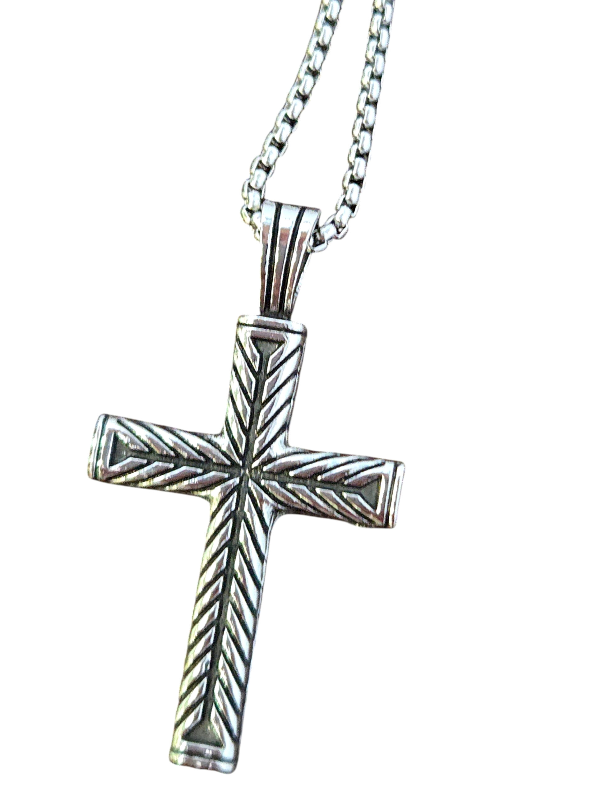 unisex stainless steel antiqued cross necklace
