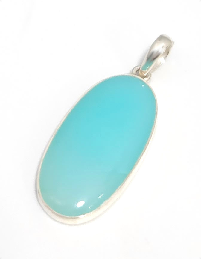 aqua chalcedony and sterling silver oval pendant