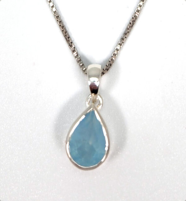 aquamarine drop pendant on 20 inch sterling silver box chain