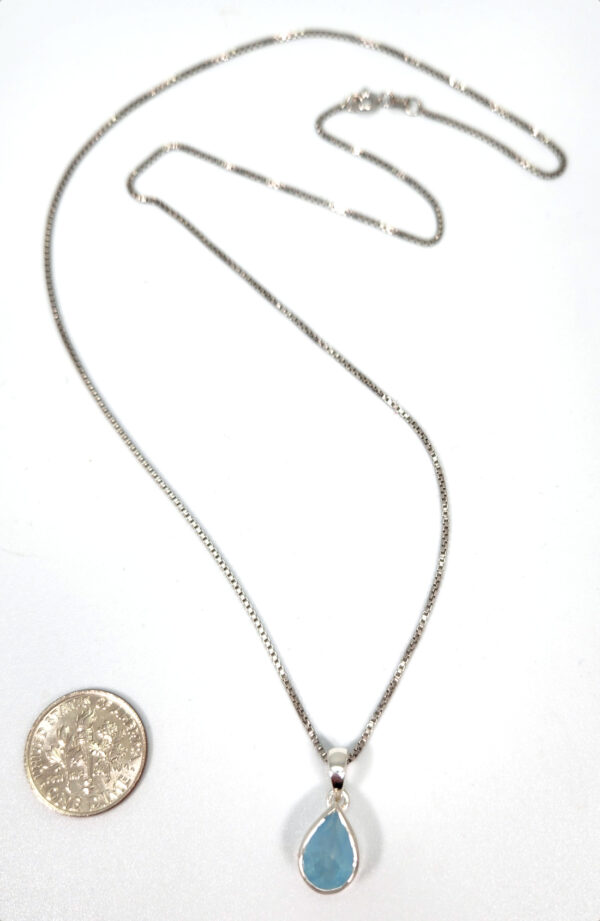aquamarine necklace with dime for size comparison