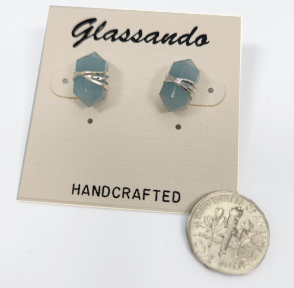 aquamarine crystal stud earrings with dime for size comparison