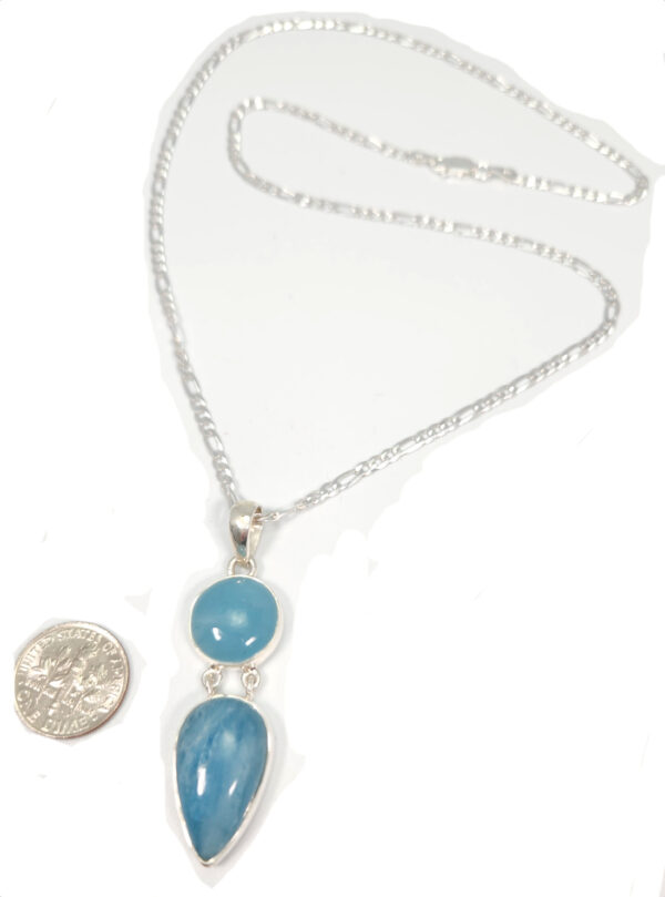 aquamarine and sterling silver necklace with dime for scale