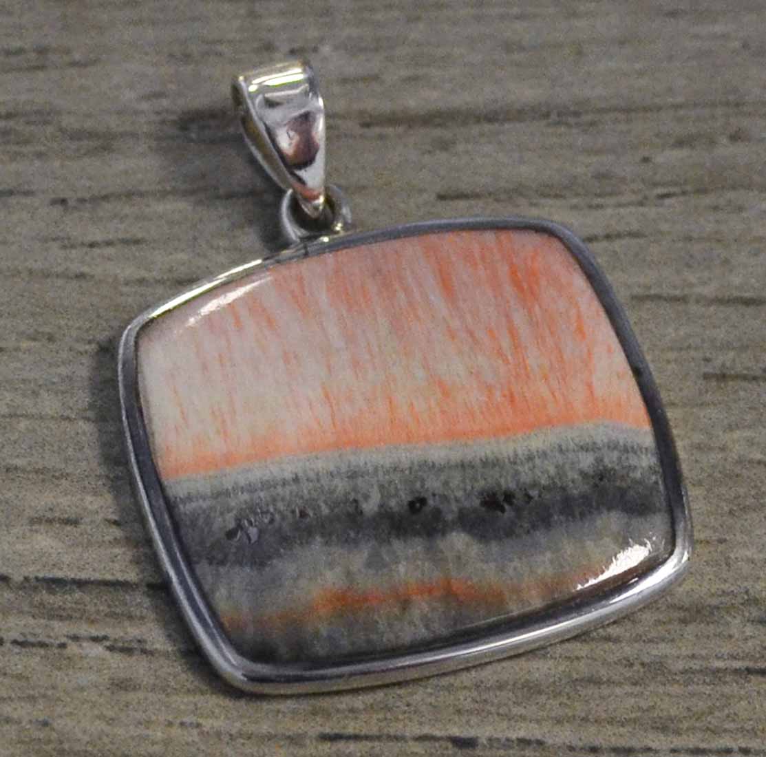 Pink and gray barite and sterling silver pendant