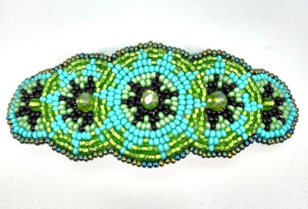 light green and light blue seed bead barrette