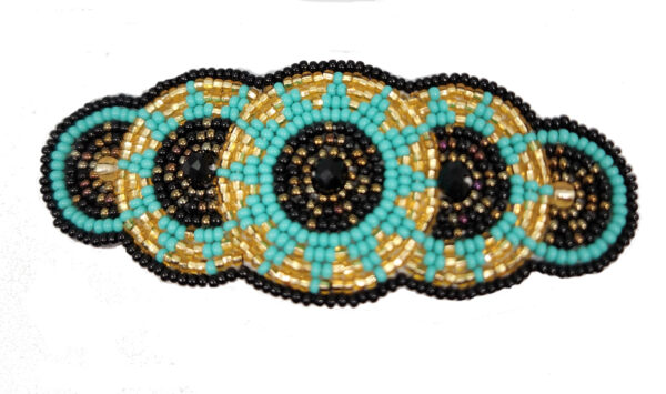beaded barrette in light blue with goldtone seed beads
