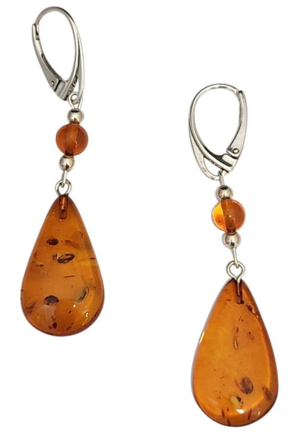 Sterling Silver and Baltic amber drop earrings with leverback ear-wires