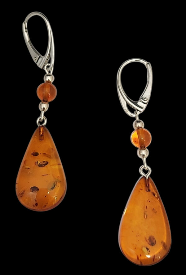 Sterling Silver and Baltic amber drop earrings with leverback ear-wires