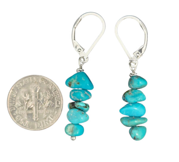 beaded turquoise earrings with dime for size comparison