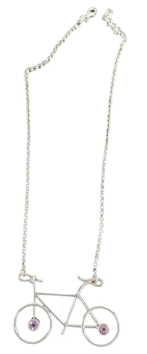 amethyst sterling silver bike necklace