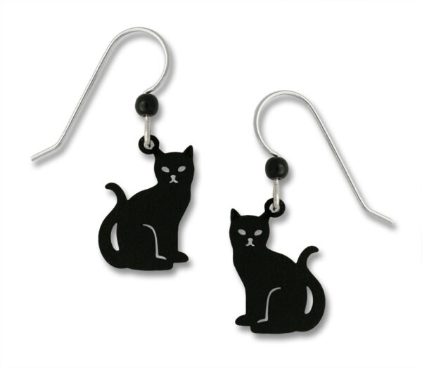Black cat earrings with sterling silver earwires