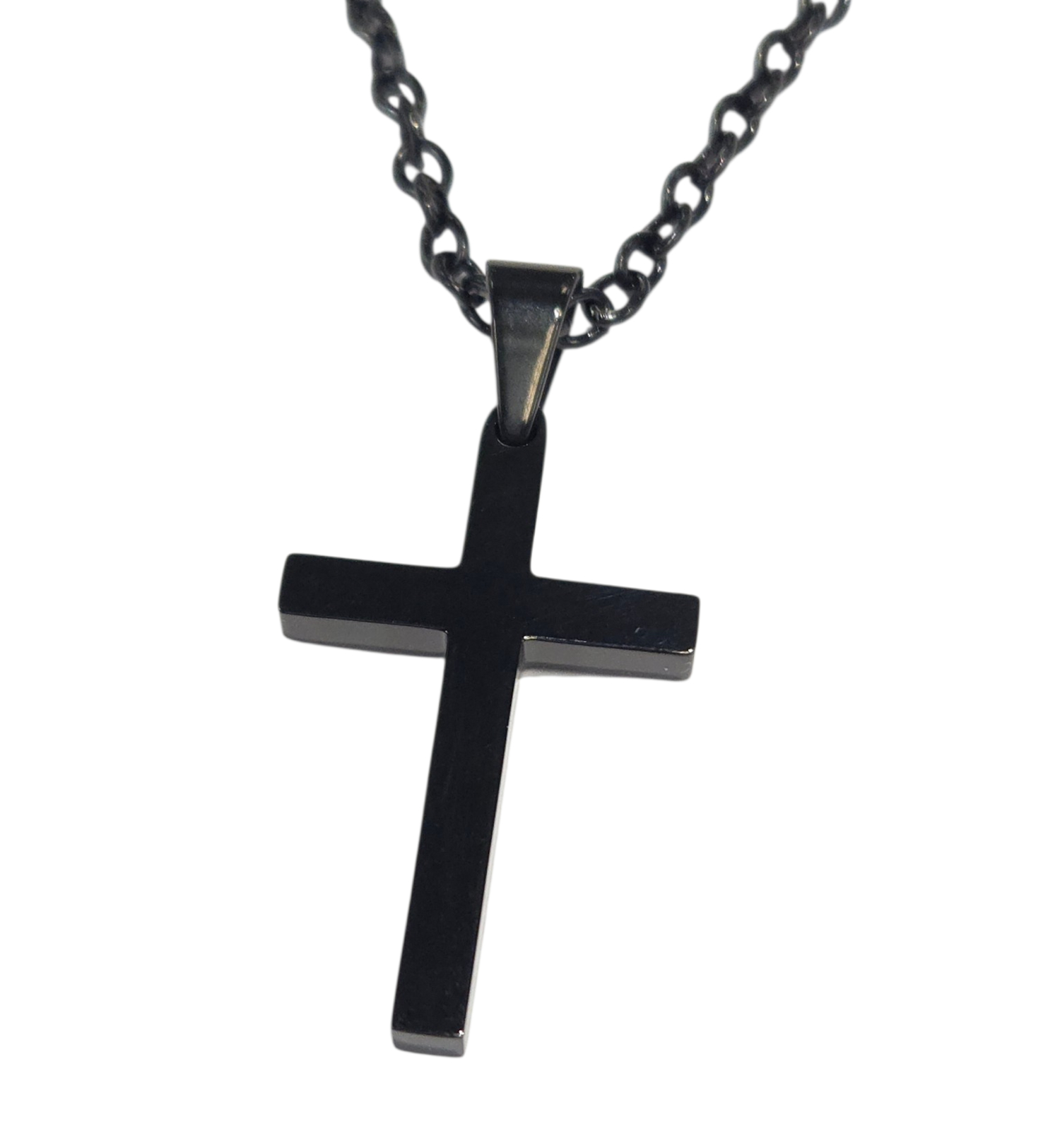 unisex black stainless steel cross necklace