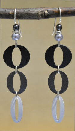 black, white, and gra ovals design drop earrings