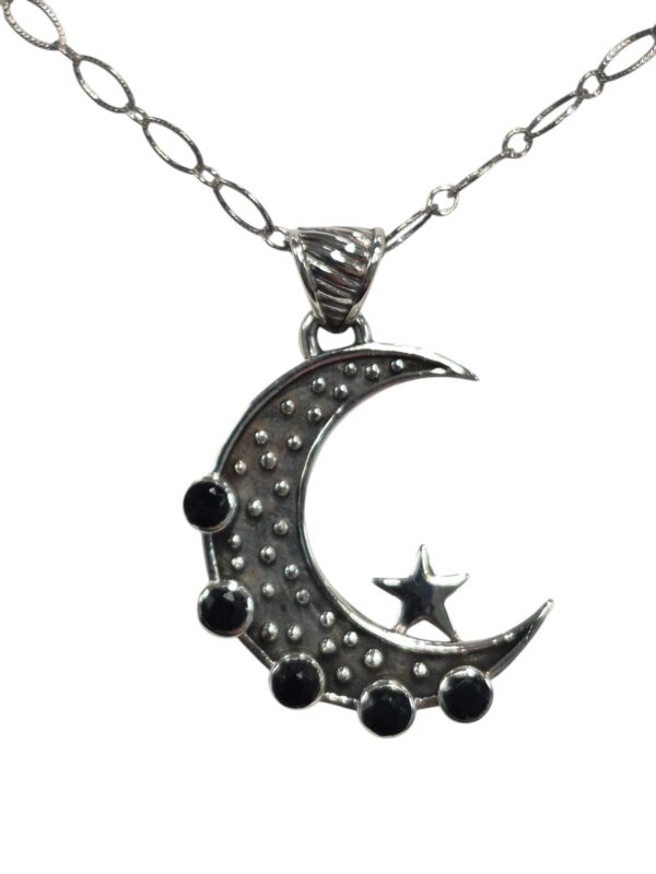 black onyx and sterling silver moon necklace