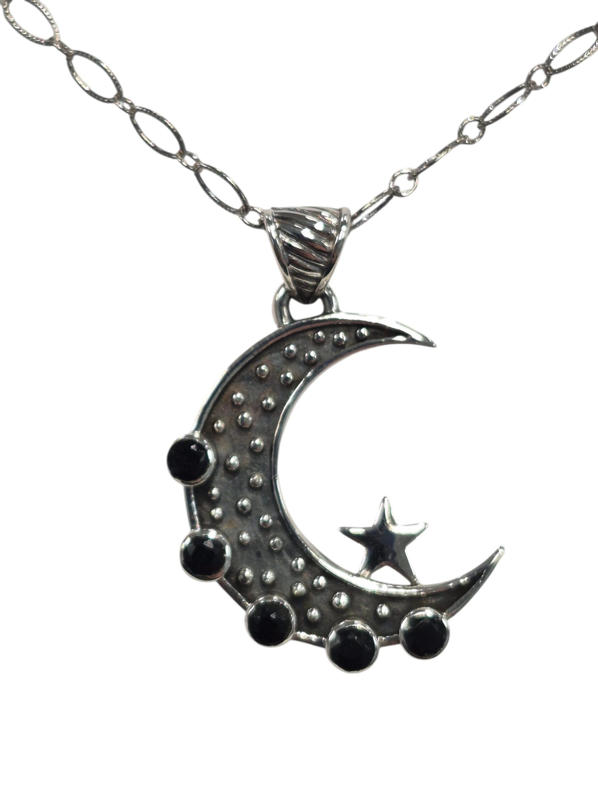 black onyx and sterling silver moon necklace