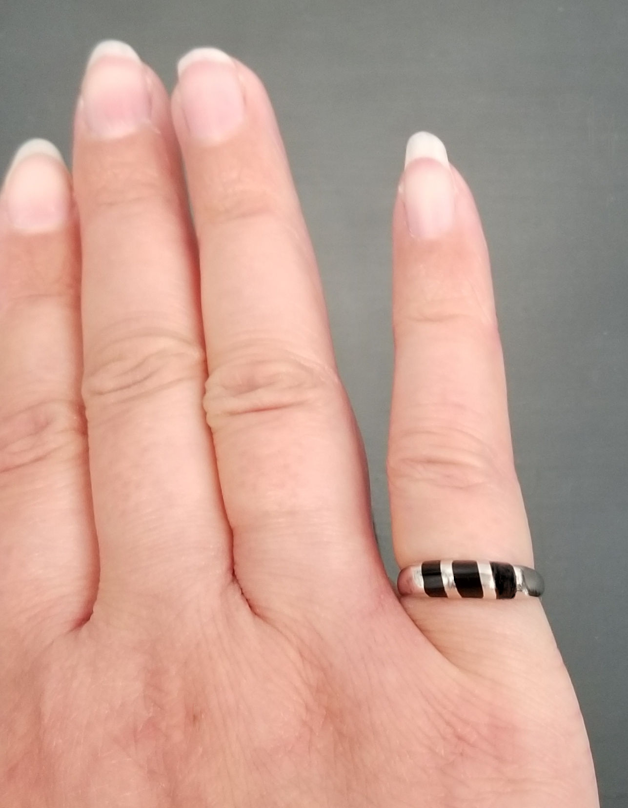 black onyx and sterling silver stripped ring
