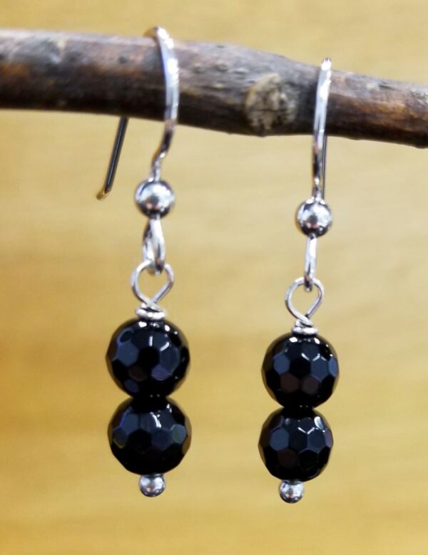 black onyx and sterling silver earrings with 2 beads per earring