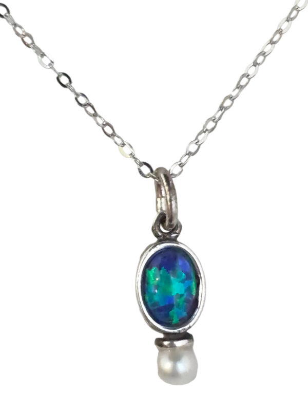 fresh water pearl and created black opal necklace