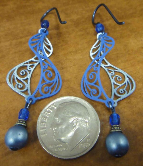 3D blue filigree earrings