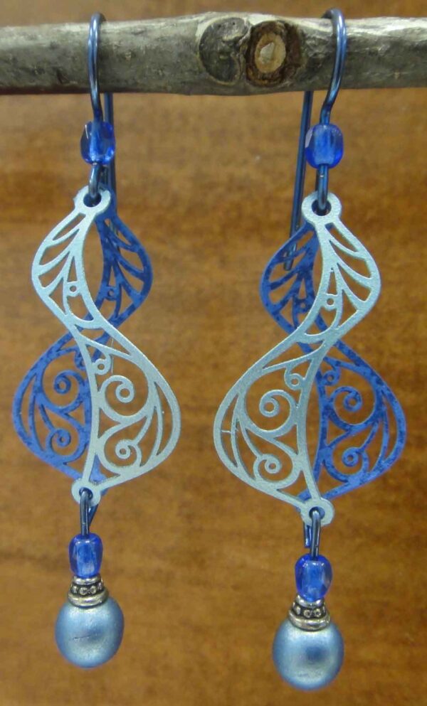 3D blue filigree earrings