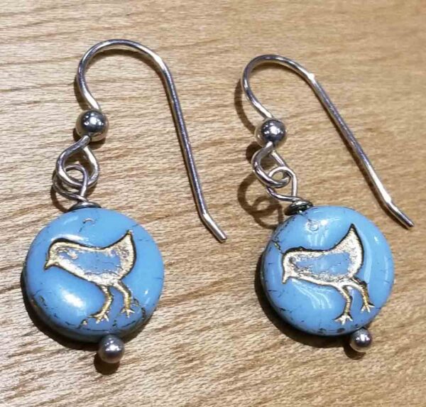 Blue bird and sterling silver earrings