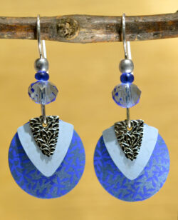 blue circle with silvertone triangle Adajio earrings