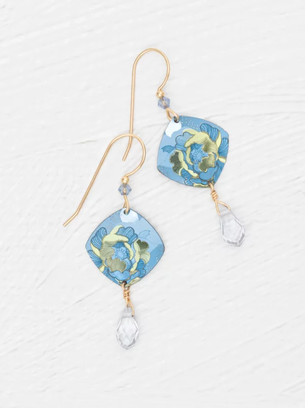 Blue floral earrings with crystal drop by Holly Yashi