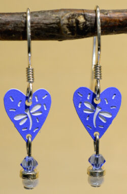 Blue heart and dragonfly earrings