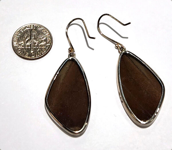 backside of butterfly wing earrings with dime for size comparison