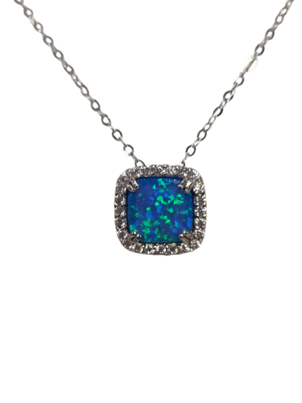 created blue opal necklace with cubic zirconia accents