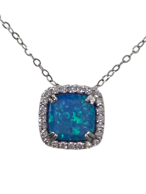 created blue opal necklace with cubic zirconia accents