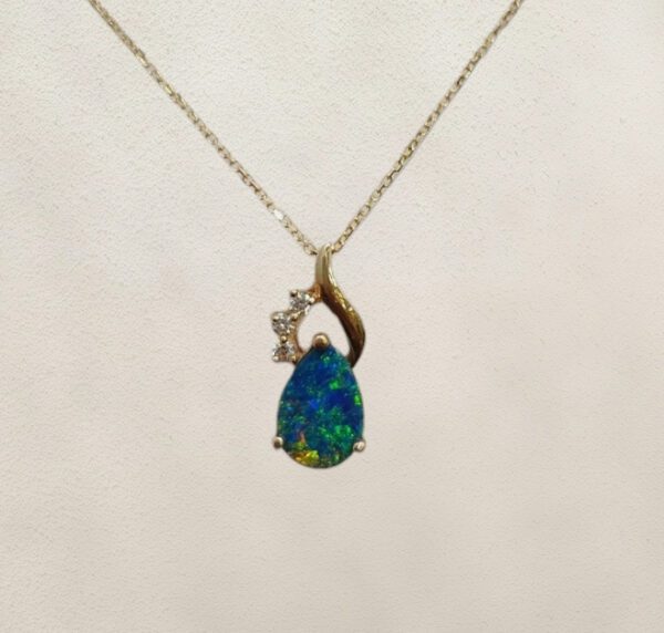 opal, diamond, and 14k gold necklace