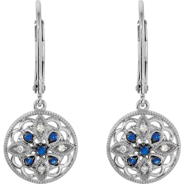 Diamond, sapphire, and sterling silver filigree earrings