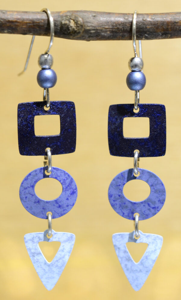 blue square circle and triangle Adajio earrings