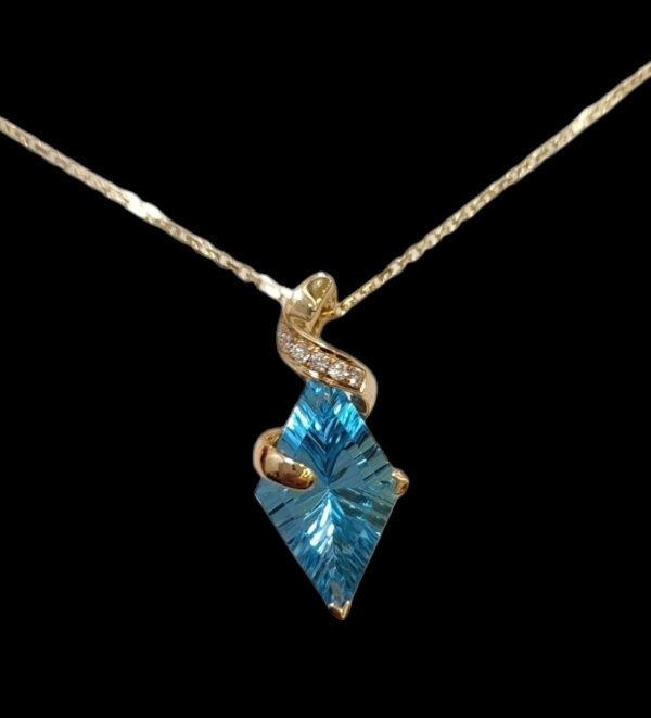 blue topaz, diamond, and 14K gold necklace